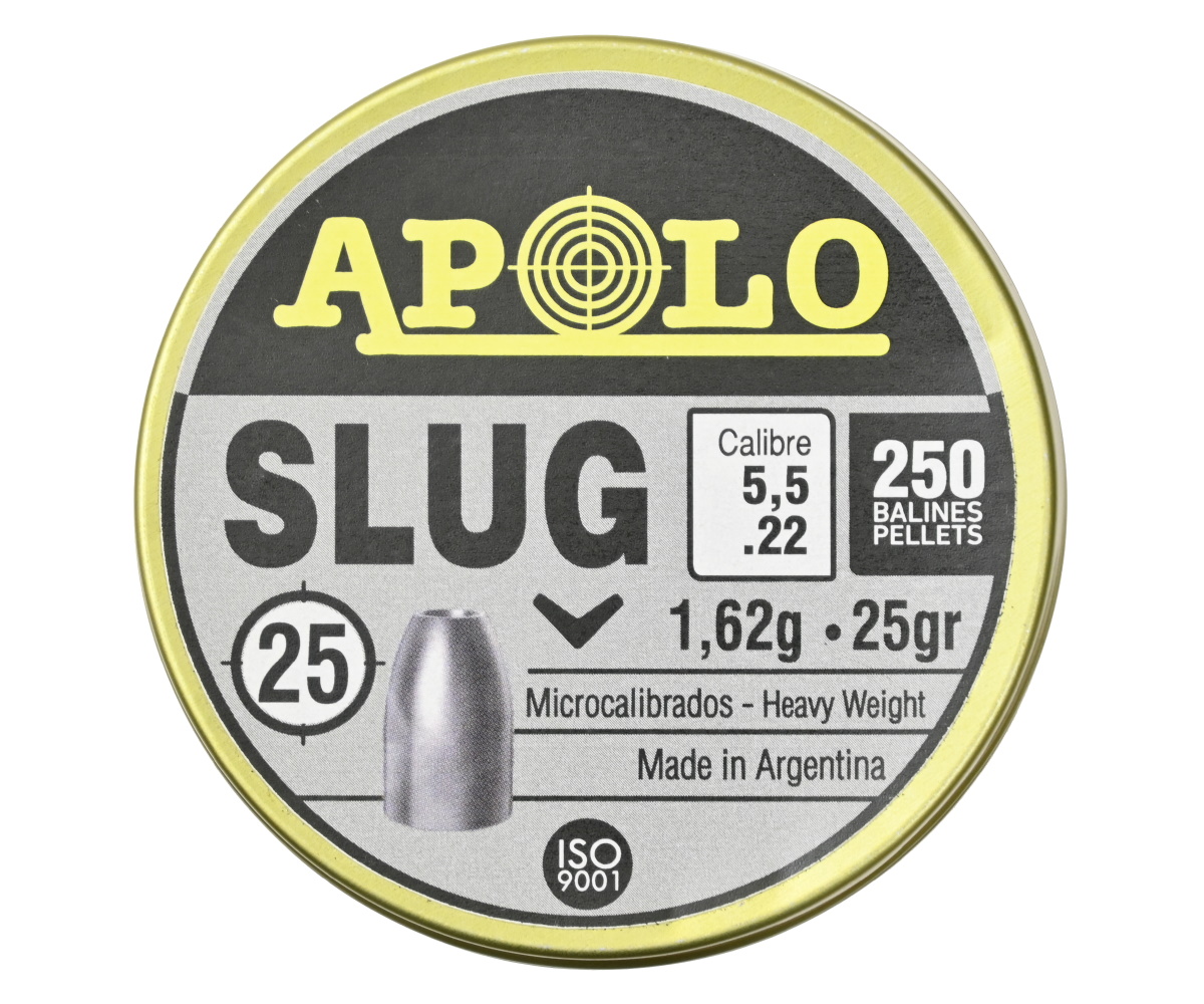 Пули пневматические полнотелые Apolo Slug 5,5 мм, 1,62 г (250 штук)