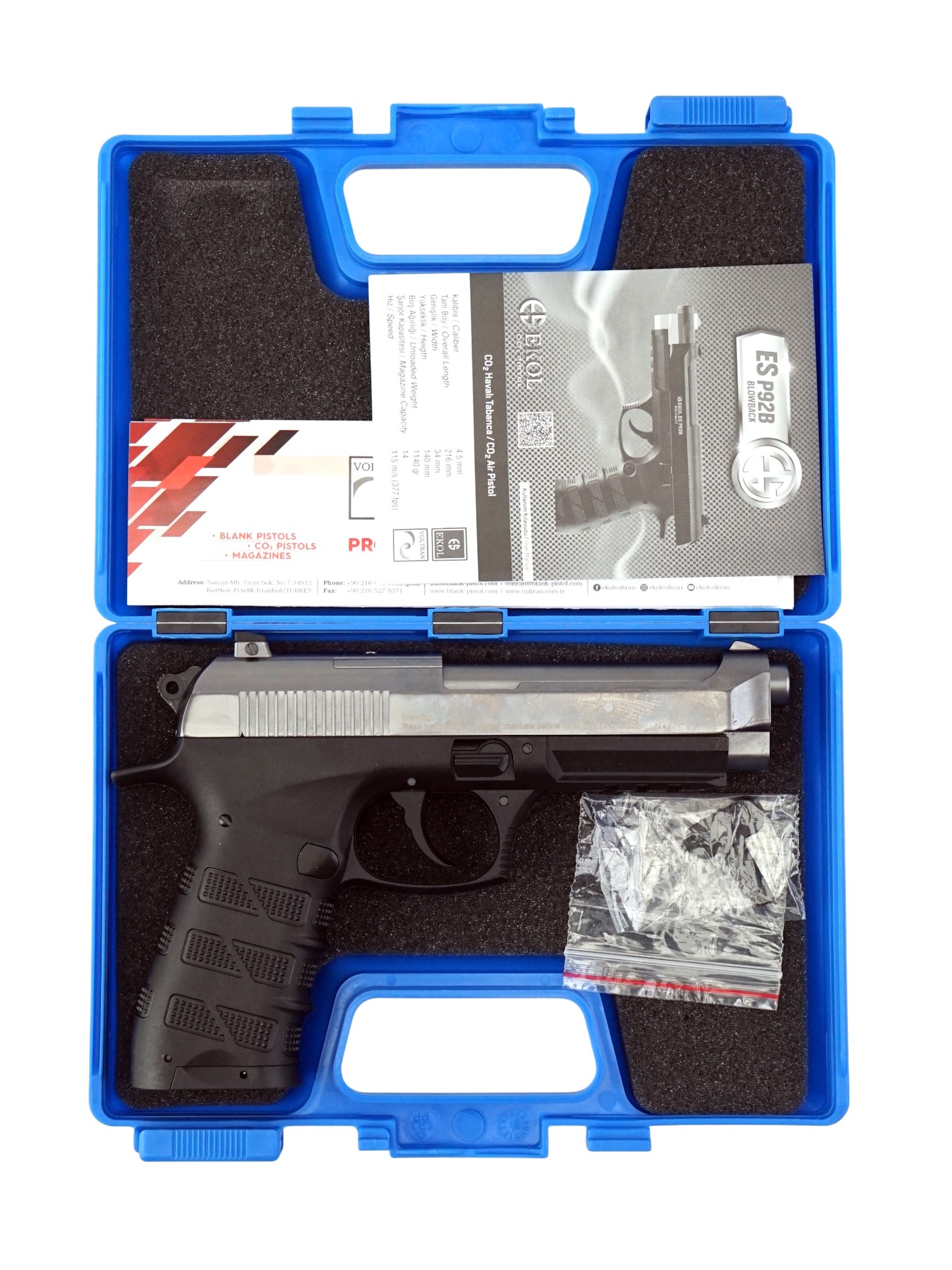 Пистолет пневм. EKOL ES P92 B FUME, (никель) (Blowback) кал. 4,5 мм, 3 Дж