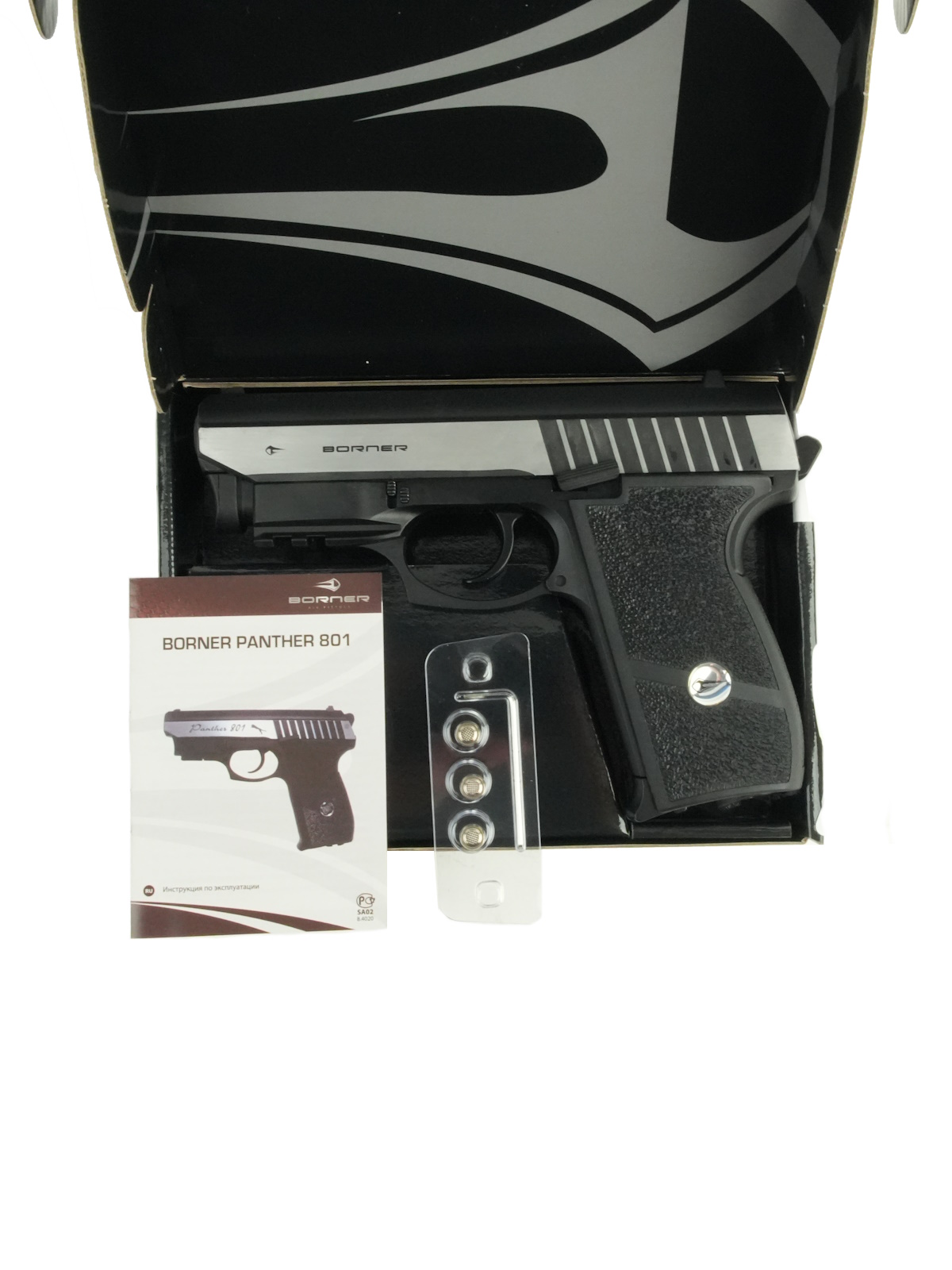 Пневматический пистолет Borner Panther 801 (SS P232L) с ЛЦУ (blowback) 4.5 мм