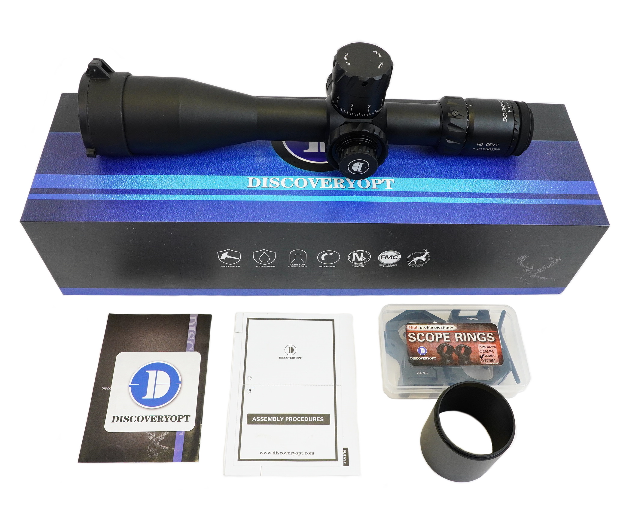 Оптический прицел Discovery HD-Gen2 4-24x50SFIR FFP, Zero Stop, 34 мм, на Weaver