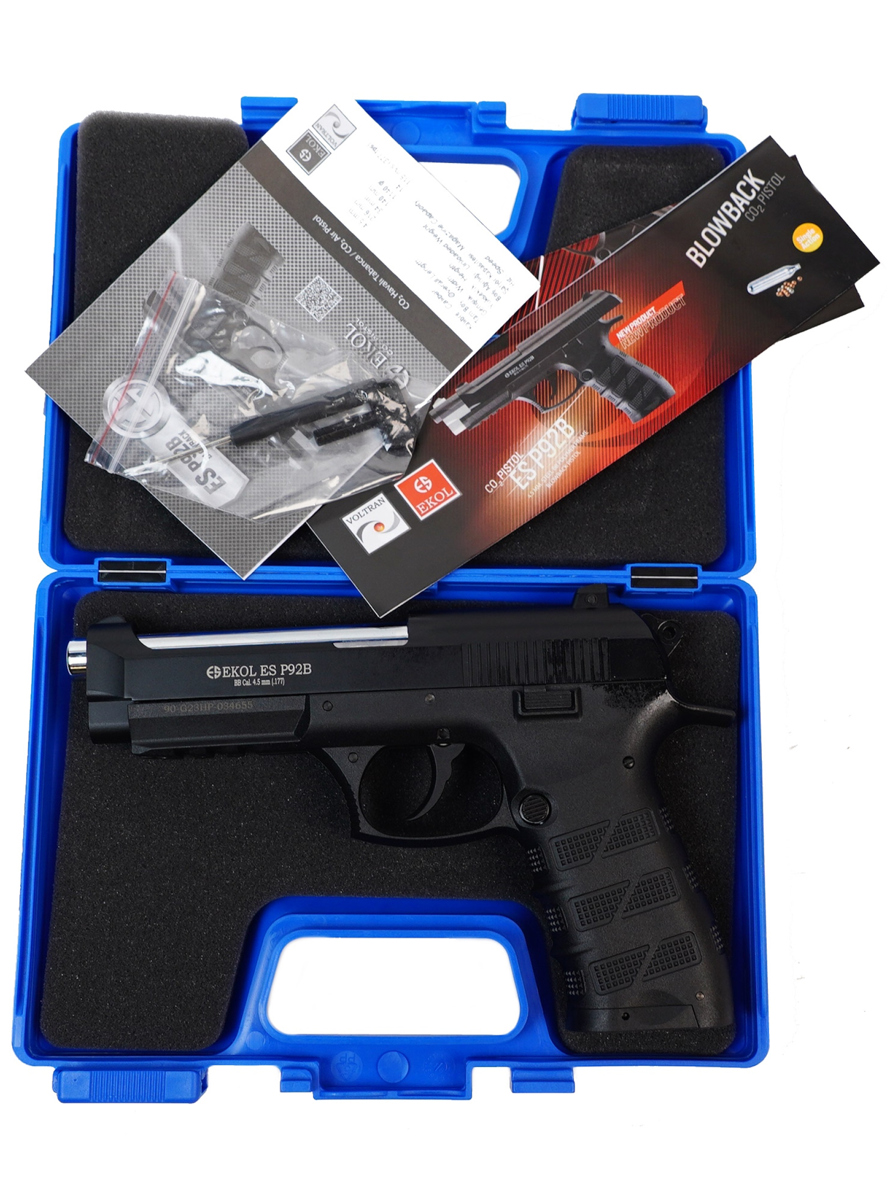 Пистолет пневм. EKOL ES P92 B Black, (металл) (Blowback) кал. 4,5 мм, 3 Дж