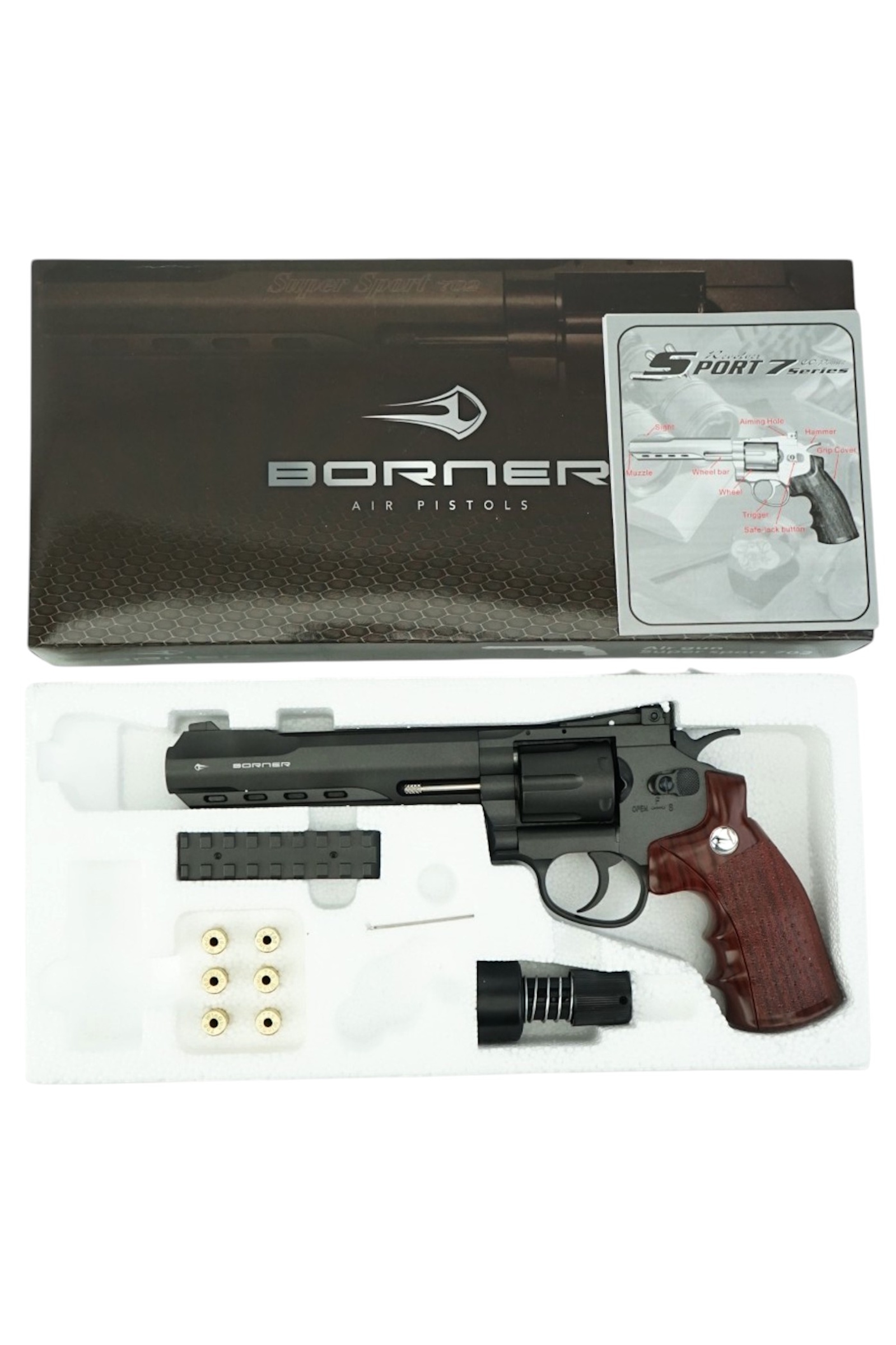Револьвер пневматический BORNER Super Sport 702 (картриджи 6 шт.) 4.5 мм