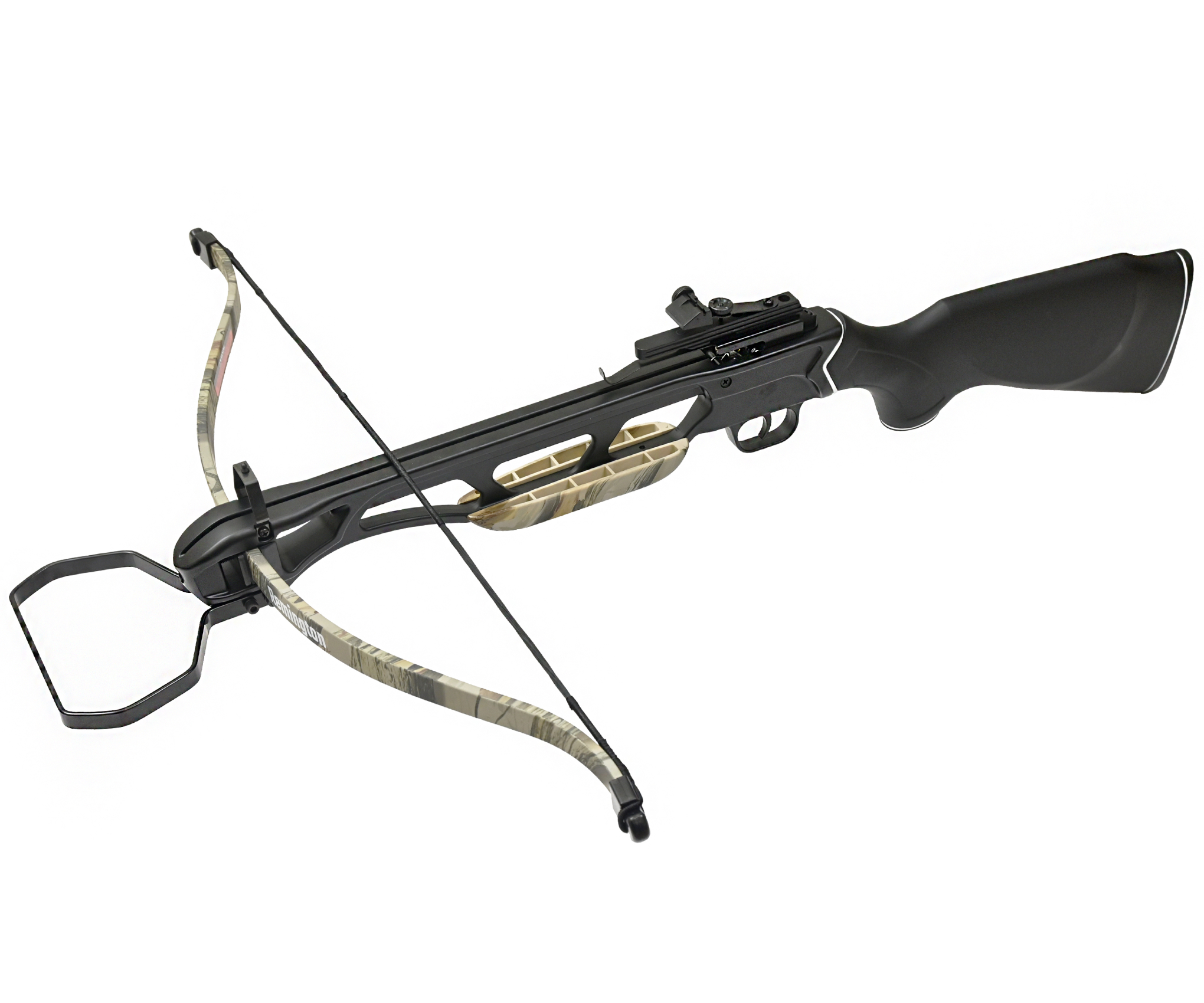 Рекурсивный арбалет Remington Jaeger (камуфляж God Camo, плечи, тетива, стремя, крепеж, 2 стрелы, законцовки)